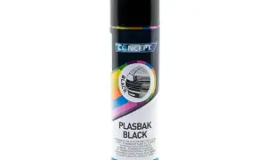 Czarna farba w sprayu Concept Plasbak Black – trwała powłoka do plastiku na zewnątrz.