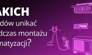 Jakich błędów unikać podczas montażu klimatyzacji? Schemat instalacji z jednostką wewnętrzną, zewnętrzną i narzędziami.