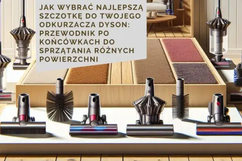 Różne ssawki do odkurzacza Dyson prezentują się obok próbek dywanów.