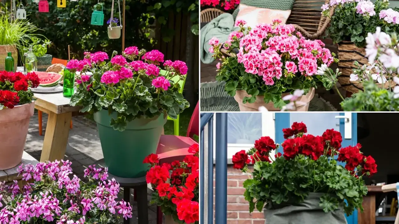 Pelargonia Calliope w odcieniach różu i czerwieni zdobi letni ogród i taras.