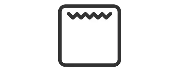 Symbol termoobiegu w piekarniku. Ikona przedstawia kwadrat z falistą linią na górze, sugerującą obieg gorącego powietrza.