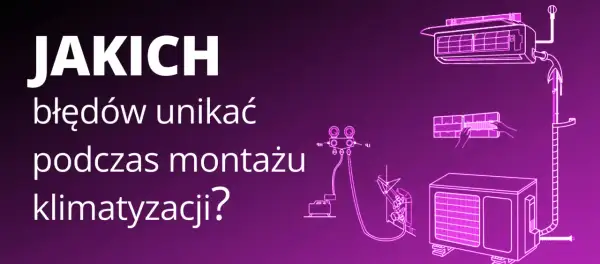 Jakich błędów unikać podczas montażu klimatyzacji? Schemat instalacji z jednostką wewnętrzną, zewnętrzną i narzędziami.