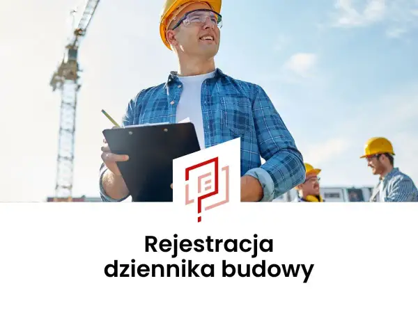 Budowlaniec z notatkami pod żurawiem. Dowiedz się, gdzie kupić dziennik budowy i jak go wypełnić.